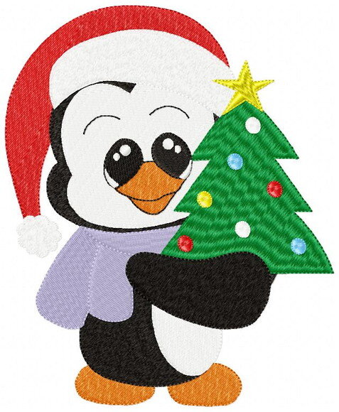 Matriz de Bordado Pinguim com Árvore de Natal