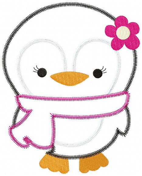 Matriz de Bordado Pinguim Menina Aplique Zig Zag