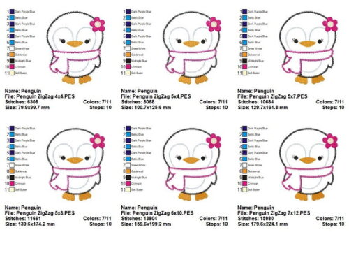 Matriz de Bordado Pinguim Menina Aplique Zig Zag
