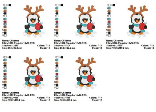 Matriz de Bordado Pinguim Natalino com Chifre e Bola