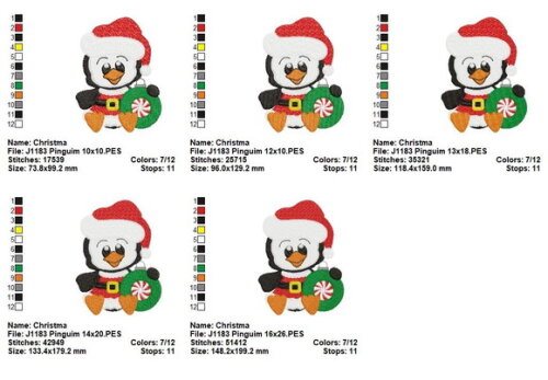 Matriz de Bordado Pinguim Natalino com Enfeite