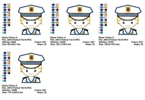 Matriz de Bordado Policial Menina Aplique