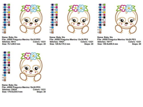 Matriz de Bordado Preguiçosa Baby com Flores