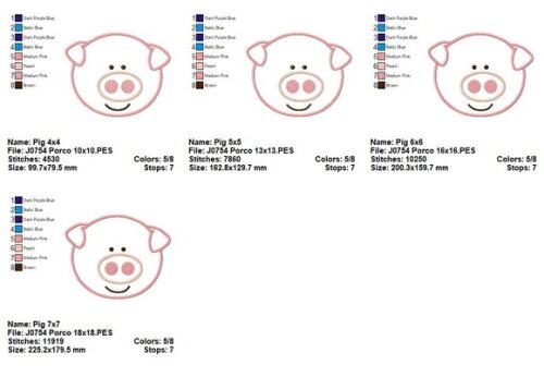 Matriz de Bordado Rostinho de Porquinho Aplique