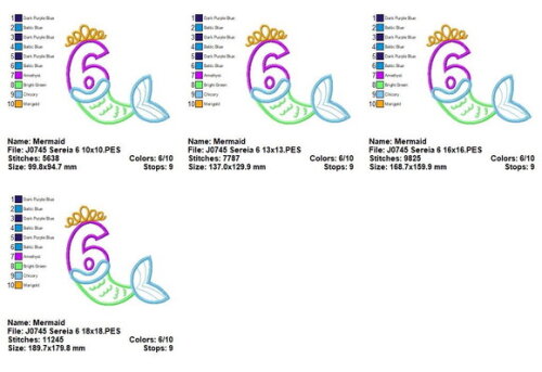Matriz de Bordado Sereia Número 6 Aplique