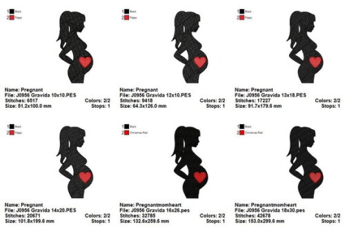 Matriz de Bordado Silhueta Grávida Gestante Mamãe