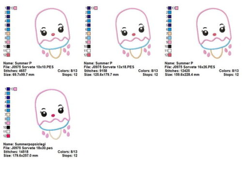 Matriz de Bordado Sorvetes Kawaii Aplique
