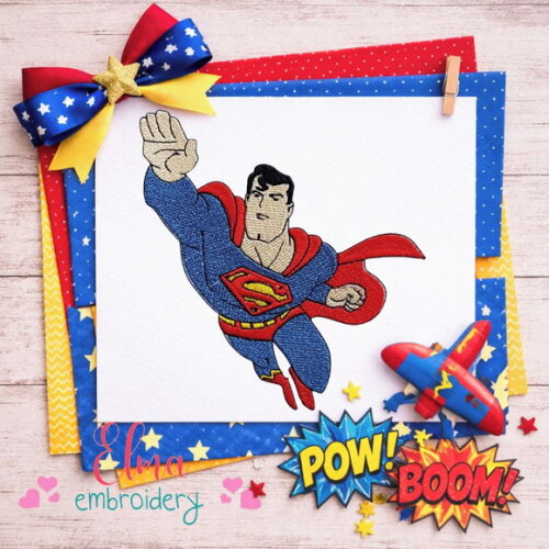 Matriz de Bordado Super Homem Superman em Voo Ponto Cheio