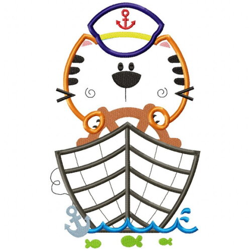 Matriz de Bordado Tigre Marinheiro Aventureiro Aplique