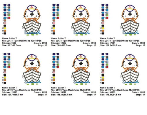 Matriz de Bordado Tigre Marinheiro Aventureiro Aplique