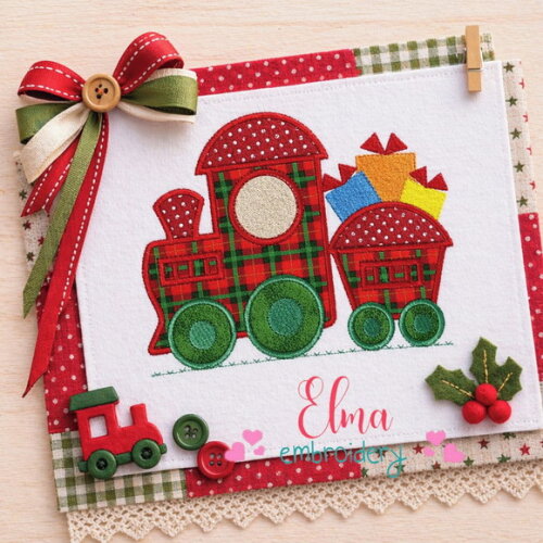 Matriz de Bordado Trem de Natal com Presentes Aplique