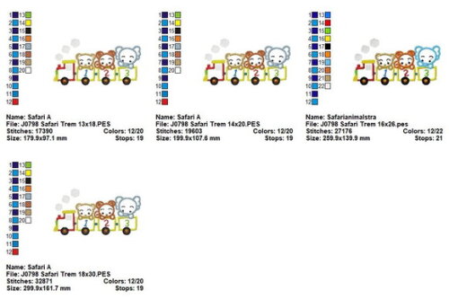Matriz de Bordado Trem Safari Animais Aplique