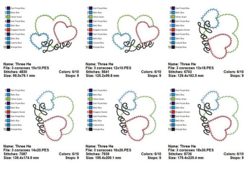 Matriz de Bordado Três Corações Love - Ponto Patchwork