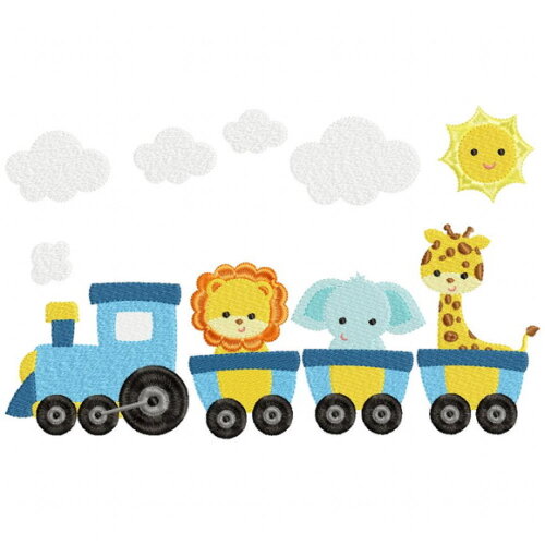 Matriz de Bordado Trem Safari com Animais Ponto Cheio