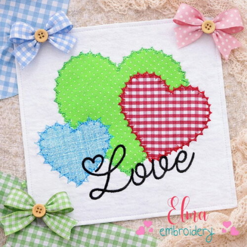 Matriz de Bordado Três Corações Love - Ponto Patchwork