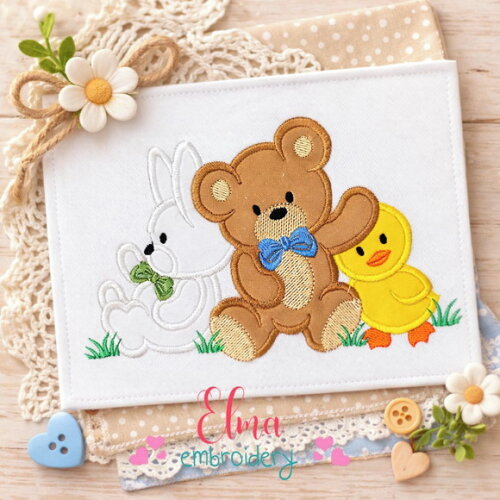 Matriz de Bordado Trio de Amigos Coelho Urso Patinho