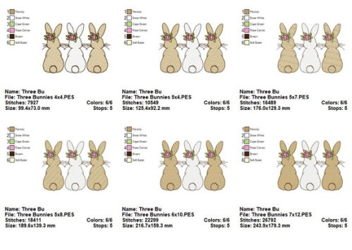 Matriz de Bordado Trio de Coelhos Ponto Sketch