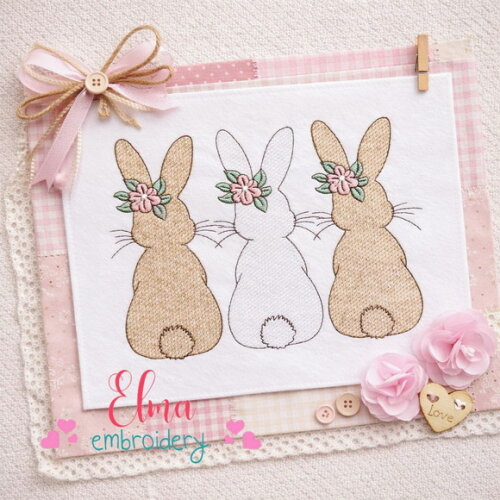 Matriz de Bordado Trio de Coelhos Ponto Sketch