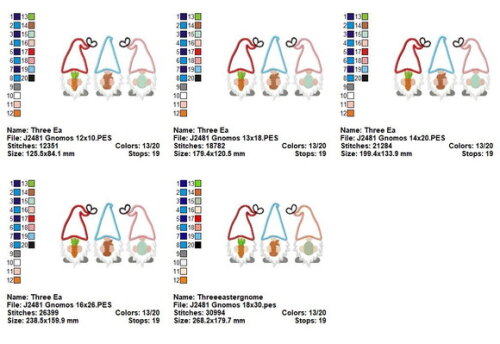 Matriz de Bordado Trio de Gnomos de Páscoa Aplique