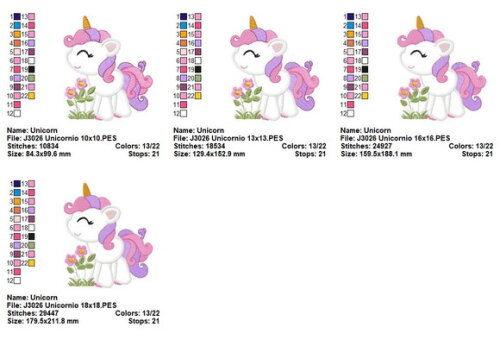 Matriz de Bordado Unicórnio com Flores Aplique