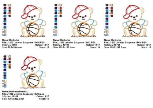 Matriz de Bordado Ursinho com Bola de Basquete