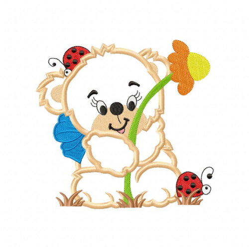 Matriz de Bordado Ursinho Florzinha Encantado Aplique
