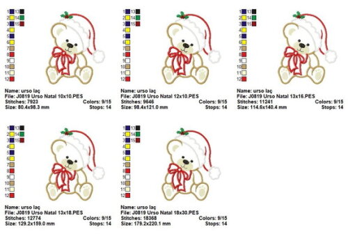 Matriz de Bordado Urso com Gorro de Natal Aplique