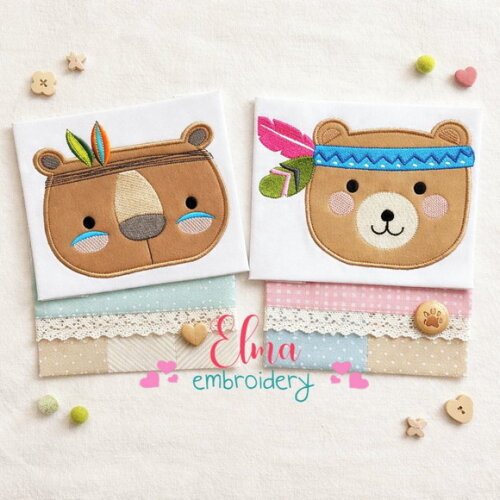Matriz de Bordado Urso Ursinhos Boho Aplique