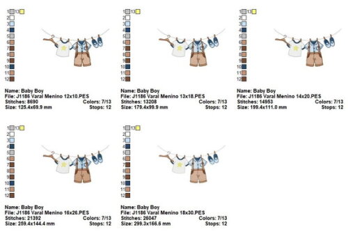 Matriz de Bordado Varal de Roupas Menino Baby Sketch