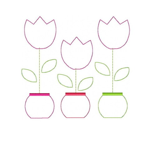 Matriz de Bordado Vaso com Três Tulipas Aplique Raggy