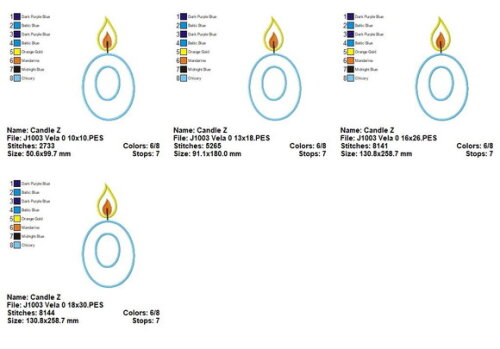 Matriz de Bordado Vela Número 0 Aplique