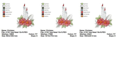 Matriz de Bordado Velas de Natal com Flores Pto Sketch