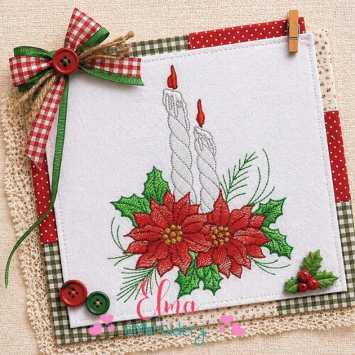 Matriz de Bordado Velas de Natal com Flores Pto Sketch