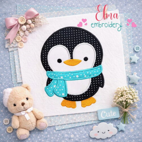 Pinguim Menino Aplique Matriz Bordado Máquina