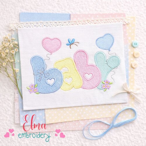 Matriz de Bordado Baby Balões Corações Flores Ponto Cheio