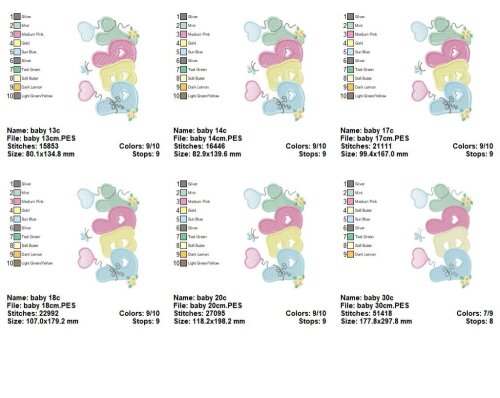 Matriz de Bordado Baby Balões Corações Flores Ponto Cheio