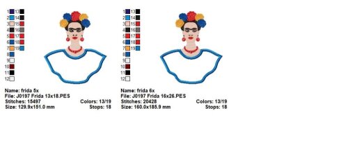 Matriz de Bordado Frida Kahlo Mexicana Aplique