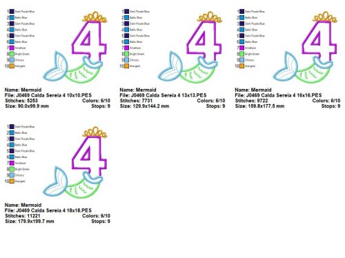 Matriz de Bordado Coleção Princesa Sereia Números de Aniversá