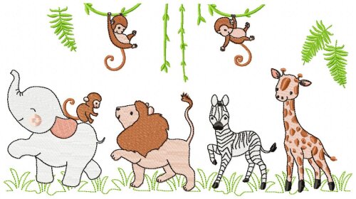 Matriz de Bordado Safari Baby Bichinhos Ponto Cheio
