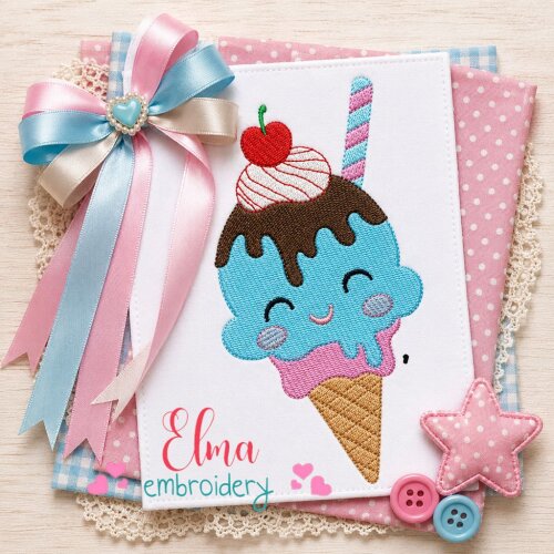 Matriz de Bordado Sorvete Kawaii Ponto Cheio