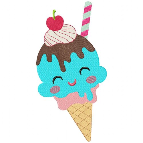 Matriz de Bordado Sorvete Kawaii Ponto Cheio