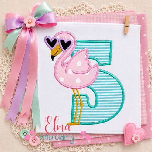 Matriz de Bordado Flamingo Número 5 Aplique