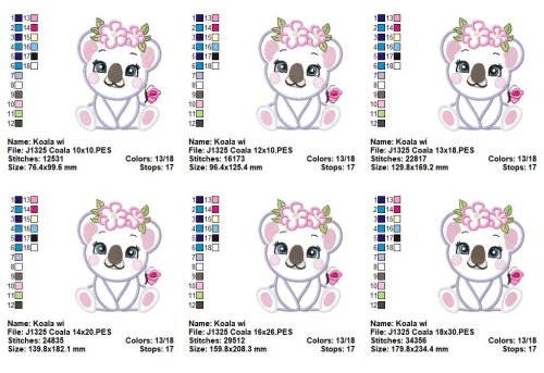 Matriz de Bordado Coala Floral Delicada Aplique