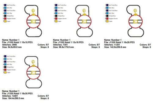 Matriz de Bordado Número 1 Natal Bola Enfeite Aplique