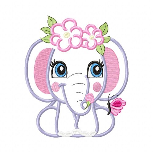 Matriz de Bordado Elefante com Coroa de Flores Aplique