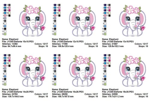 Matriz de Bordado Elefante com Coroa de Flores Aplique