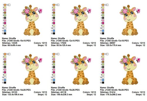 Matriz de Bordado Girafa Floral Ponto Cheio