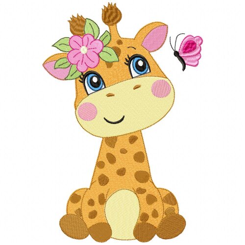 Matriz de Bordado Girafa Floral Ponto Cheio