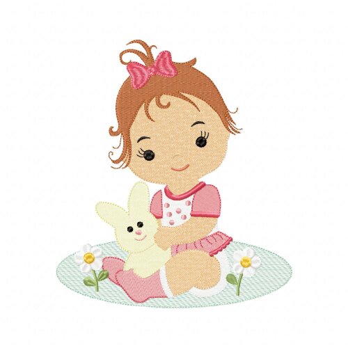 Matriz de Bordado Menina com Coelho Ponto Cheio