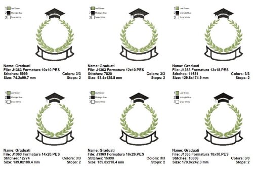 Matriz de Bordado Formatura Moldura de Louros com Faixa Ponto Che